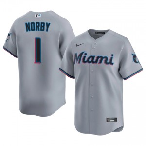 Gray Connor Norby #1 MIA Marlins Baseball Sewn Jersey | Authentic Men Fit 25887425