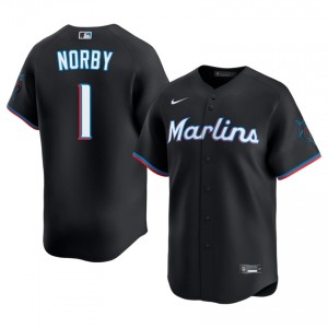 Black Connor Norby #1 Marlins Baseball Embroidery Jersey | Game Men Fit 11453352