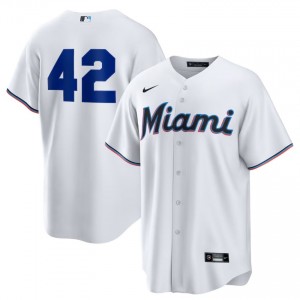 White Jackie Robinson Day #42 MIA Marlins Baseball Stitch Jersey | Official Men Fit 52800432