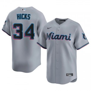 Gray Liam Hicks #34 MIA Baseball Stitched Jersey | Durable Men Fit 66175888
