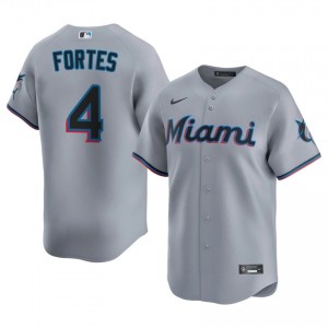 Gray Nick Fortes #4 MIA Baseball Stitched Jersey | Game-Day Men Fit 16439525