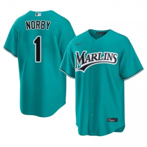 Connor Norby #1 MIA Baseball Jersey | Replica Men Teal Stitched Edition 80074844