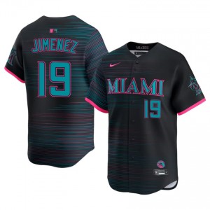#19 Leo Jimenez Official Men City Connect Baseball Jersey | Marlins Black Fan Gear 31346651