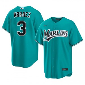 Luis Arraez #3 Miami Baseball Jersey | Official Men Teal Stitch Edition 66116947