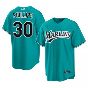 Teal Tyler Phillips #30 Miami Baseball Sewn Jersey | Genuine Men Fit 32552808