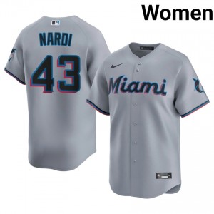 Gray Andrew Nardi #43 Miami Marlins Baseball Sewn Jersey | Genuine Women Fit 79635086