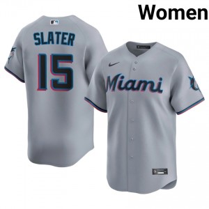 Austin Slater #15 Marlins Baseball Jersey | Genuine Women Gray Sewn Edition 28379236