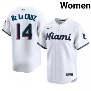 #14 Bryan De La Cruz Iconic Women Baseball Jersey | Marlins White Fan Gear 63179889