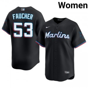 Black Calvin Faucher #53 MIA Marlins Baseball Sewn Jersey | Genuine Women Fit 61385544