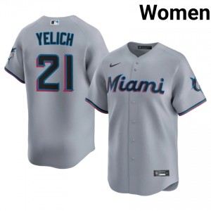 Christian Yelich #21 Marlins Baseball Jersey | MLB Women Gray Stitched Edition 33214901