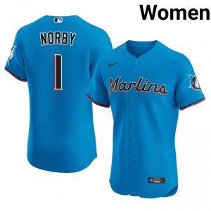 #1 Connor Norby Premium Women Baseball Jersey | Marlins Blue Fan Gear 64107598
