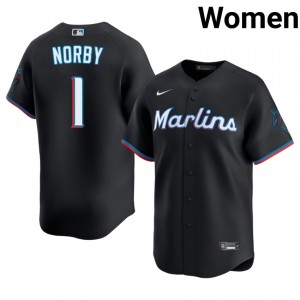 Connor Norby #1 MIA Marlins Baseball Jersey | Classic Women Black Embroidery Edition 45436458