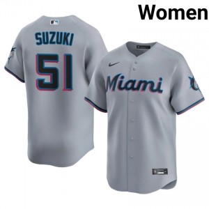 Gray Ichiro Suzuki #51 Marlins Baseball Sewn Jersey | Authentic Women Fit 42577346