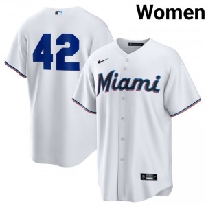 #42 Jackie Robinson Day Game Women Baseball Jersey | Miami White Fan Gear 33483881