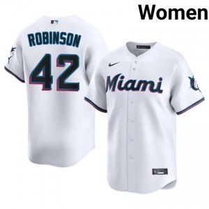 #42 Jackie Robinson Premium Women Baseball Jersey | Marlins White Fan Gear 53600375
