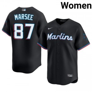 Black Jakob Marsee #87 MIA Marlins Baseball Embroidery Jersey | Officially Licensed Women Fit 68261694
