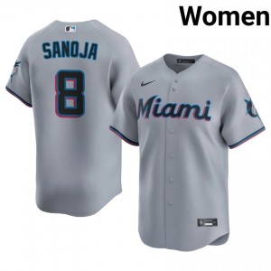 Javier Sanoja #8 MIA Baseball Jersey | Pro-Grade Women Gray Stitched Edition 67225681