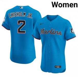 #2 Jazz Chisholm Jr. Authentic Women Baseball Jersey | Miami Marlins Blue Fan Gear 75406513