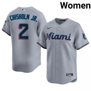 Jazz Chisholm Jr. #2 MIA Marlins Baseball Jersey | Game-Day Women Gray Stitched Edition 74383219