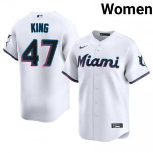 #47 John King Durable Women Baseball Jersey | Miami Marlins White Fan Gear 32990146