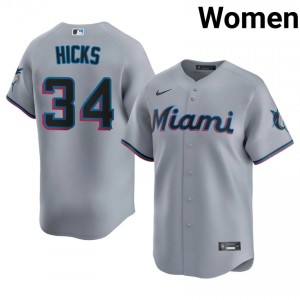 Liam Hicks #34 Miami Marlins Baseball Jersey | Authentic Women Gray Sewn Edition 39094882