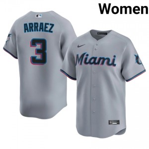 Luis Arraez #3 MIA Marlins Baseball Jersey | Exclusive Women Gray Embroidery Edition 15583074