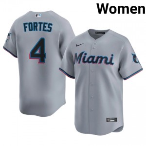 Nick Fortes #4 Miami Marlins Baseball Jersey | Official Women Gray Stitch Edition 16325364