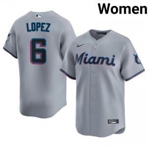 Gray Otto Lopez #6 Miami Marlins Baseball Stitched Jersey | MLB Women Fit 98773460