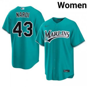 Andrew Nardi #43 MIA Marlins Baseball Jersey | Game-Day Women Teal Stitched Edition 27621015