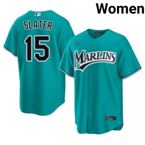 Teal Austin Slater #15 Miami Baseball Stitched Jersey | Game-Day Women Fit 71900039