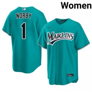 Teal Connor Norby #1 Miami Marlins Baseball Stitched Jersey | Pro-Grade Women Fit 21269677