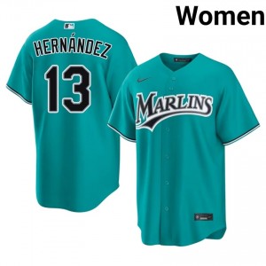 Teal Heriberto Hernandez #13 MIA Marlins Baseball Sewn Jersey | Genuine Women Fit 81917318
