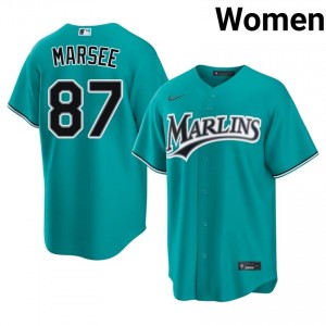 Jakob Marsee #87 Miami Marlins Baseball Jersey | Professional Women Teal Embroidery Edition 96959205