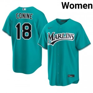 Teal Jeff Conine #18 Marlins Baseball Stitch Jersey | Official Women Fit 20644567