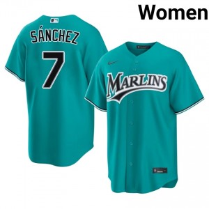 Jesus Sanchez #7 Miami Marlins Baseball Jersey | Gameday Women Teal Sewn Edition 88455167