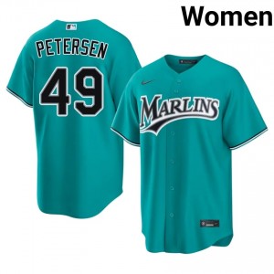 Teal Michael Petersen #49 Marlins Baseball Sewn Jersey | Authentic Women Fit 29957949