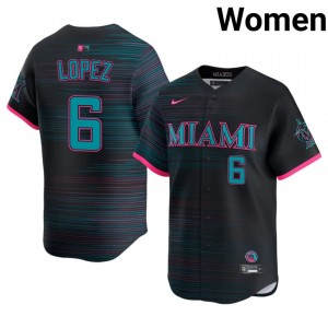 #6 Otto Lopez Classic Women City Connect Baseball Jersey | Miami Marlins Black Fan Gear 14813360