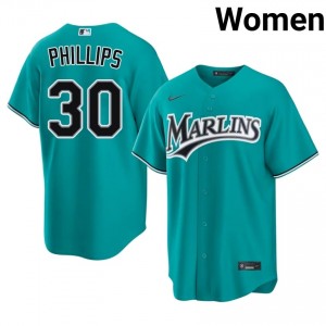 Tyler Phillips #30 MIA Baseball Jersey | Limited Women Teal Embroidery Edition 92824597
