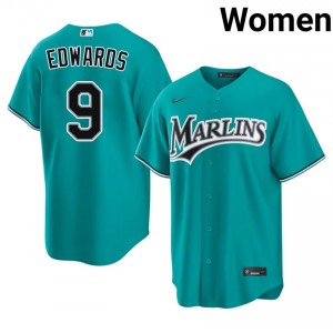 Xavier Edwards #9 Marlins Baseball Jersey | MLB Women Teal Stitched Edition 50835980
