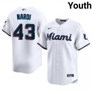 MIA Marlins Andrew Nardi #43 White Youth Baseball Jersey | 2026 Season Replica 13017663