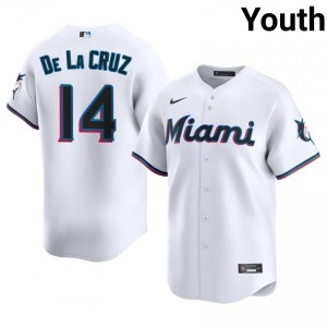 MIA Marlins Bryan De La Cruz #14 White Youth Baseball Jersey | 2026 Season MLB 85100624