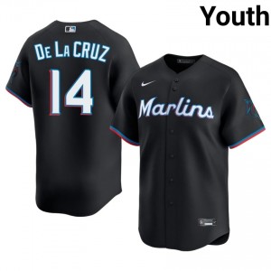 Bryan De La Cruz #14 Miami Marlins Baseball Jersey | Pro-Grade Youth Black Stitched Edition 30855874