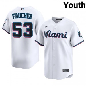 Miami Marlins Calvin Faucher #53 White Youth Baseball Jersey | 2026 Season Officially Licensed 17983151