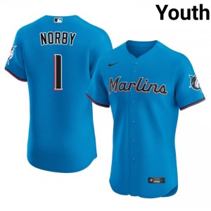 MIA Marlins Connor Norby #1 Blue Youth Baseball Jersey | 2026 Season Officially Licensed 24404819
