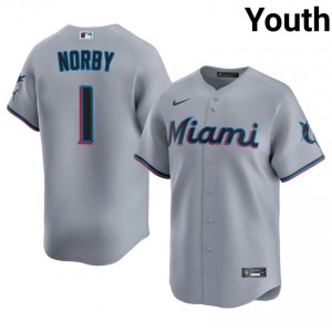Gray Connor Norby #1 MIA Baseball Sewn Jersey | Genuine Youth Fit 86905205