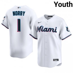 #1 Connor Norby Professional Youth Baseball Jersey | Miami Marlins White Fan Gear 71327491