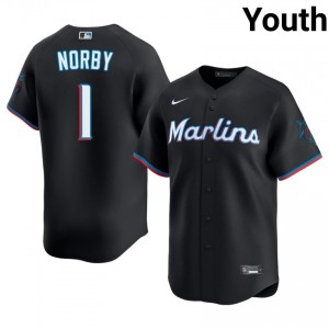Black Connor Norby #1 Miami Baseball Stitched Jersey | Iconic Youth Fit 47861921