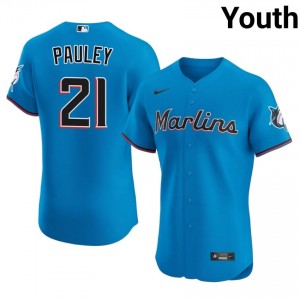#21 Graham Pauley Iconic Youth Baseball Jersey | Miami Marlins Blue Fan Gear 67233713