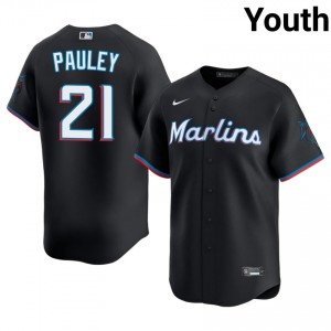 Graham Pauley #21 Marlins Baseball Jersey | Authentic Youth Black Sewn Edition 65375088