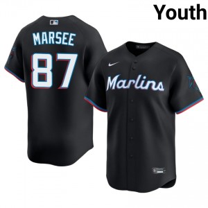 Jakob Marsee #87 Miami Baseball Jersey | Game Youth Black Embroidery Edition 70098965